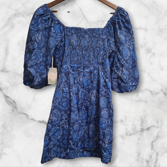 Hyacinth House Blue Paisley Puff Sleeve Mini Dress - Picture 5 of 5